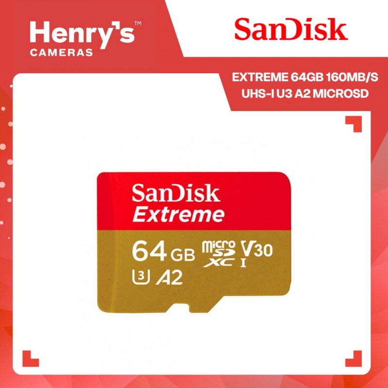 Sandisk Extreme 64GB 160MB/S UHS-I U3 A2 MicroSD SDSQXAH-064G
